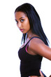 Cute girl looking sideways serious expression