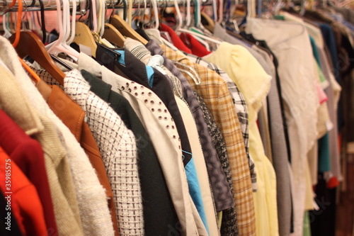 Photo: Used woman's clothing in a store. Used woman's clothing in a store.