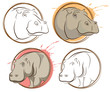 Vector set of abstract drawing animal. Hippopotamus