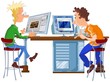 Illustration: designer and programmer working in office at the computer designer and programmer working in office at the computer