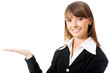 Business woman showing, isolated