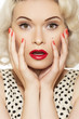 Surprise! Woman with vintage make-up, hairstyle. Pin-up girl