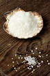Coarse sea salt in scallop shell