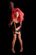 Drag Queen. Man dressed as Woman. On black.