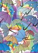 Seamless pattern with rainbows and umbrellas