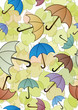 Seamless pattern with leaves and umbrellas