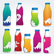 Set of realistic white plastic bottles with colorful labels