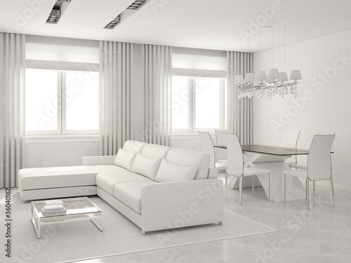 Illustration: Modern interior of living-room and dining-room. Modern interior of living-room and dining-room.