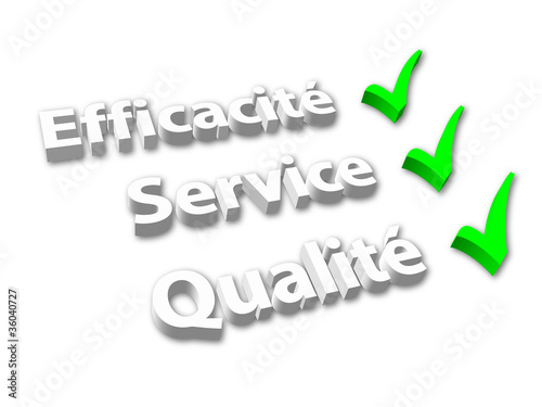 Illustration: "EFFICACITE SERVICE QUALITE" (garantie satisfaction coche 3d) "EFFICACITE SERVICE QUALITE" (garantie satisfaction coche 3d)