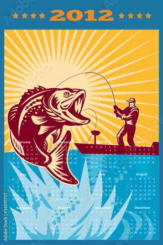 Vector: Fly Fishing Calendar 2012 Largemouth Bass Fly Fishing Calendar 2012 Largemouth Bass