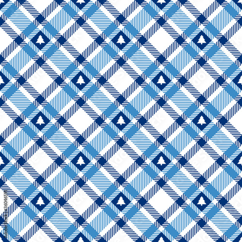  Seamless Pattern Check Christmas Tree Blue Diagonal