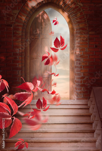 Photo: autumn leaves fall through the open door autumn leaves fall through the open door