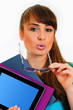 Young Woman Girl with tablet pc and office book