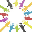 Colorful hands in a circle with clipping path