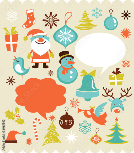 Vecteur : Retro Christmas background with collection of icons Retro Christmas background with collection of icons