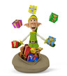 elf the santa helper cartoon with a bag full of gifts