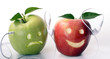 green apple and smiling red apple with headphone