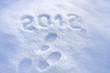 Foot step print in snow – New Year 2012 concept