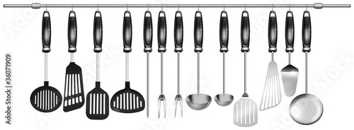 Illustration: Horizontal set kitchen utensils Horizontal set kitchen utensils