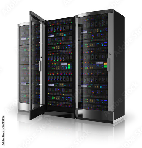 Illustration: Server racks with open door Server racks with open door