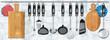 Horizontal set kitchen utensils