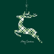 Hanging Reindeer Checked Pattern Green Background