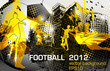 football, flyer design with player in city