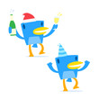 set of funny cartoon blue bird