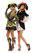 Two beautiful women in carnival costumes. Pirate and empress sha