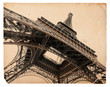 vintage sepia toned postcard of Eiffel tower in Paris