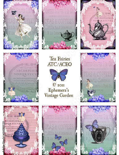 Illustration: Tea Fairies Digital Collage Sheet ATC Tea Fairies Digital Collage Sheet ATC