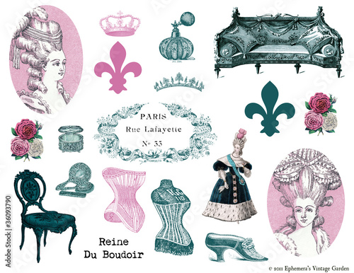 Illustration: French Boudoir Collage Elements French Boudoir Collage Elements