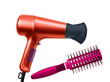 Foto: color hair dryer and massages comb isolated on white background color hair dryer and massages comb isolated on white background