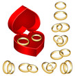 Set of gold wedding rings with heart-shaped box