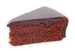 Piece of chocolate cake full with apricot jam