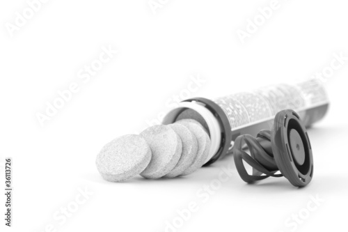 Photo: Multivitamin tube on white background Multivitamin tube on white background