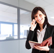 Businesswoman talking at the phone and looking at her agenda