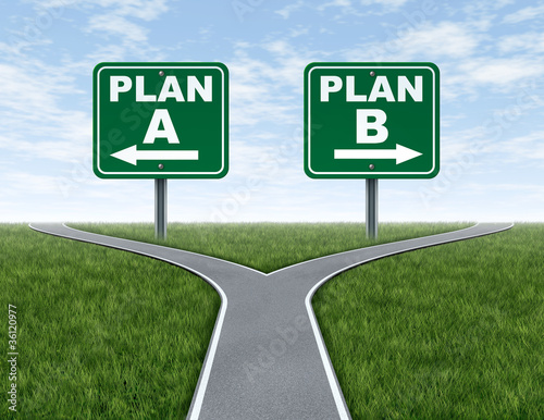 Illustration: Cross roads with plan A plan B road signs Cross roads with plan A plan B road signs