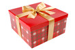 Single red gift box with golden ribbon