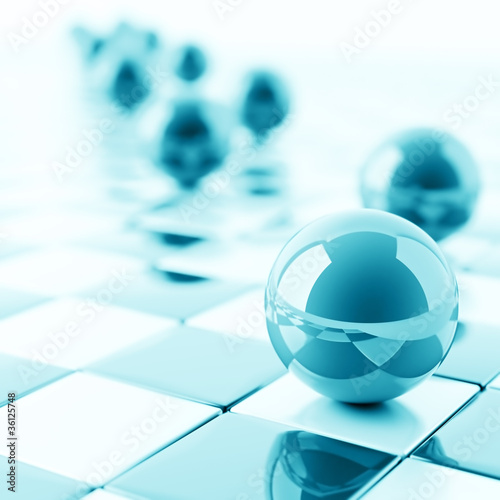 Illustration: abstract bright blue balls on checkered background abstract bright blue balls on checkered background