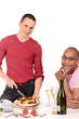 Mixed ethnicity  gay couple kitchen