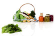 Photo: Pile of spinach, fresh and canned vegetables Pile of spinach, fresh and canned vegetables