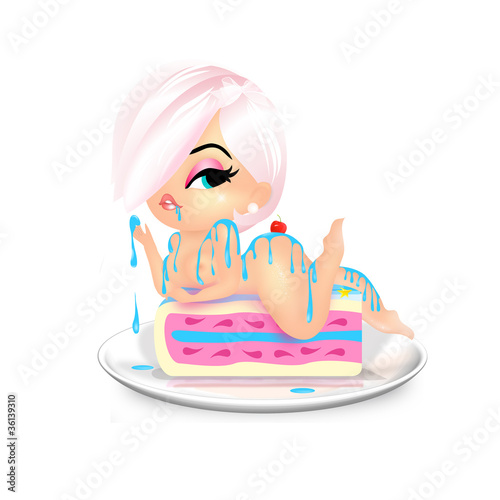 Illustration: Sexy pin up girl and cake Sexy pin up girl and cake