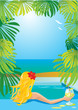 Vector: Portret border with girl in swimming pool with cocktail Portret border with girl in swimming pool with cocktail