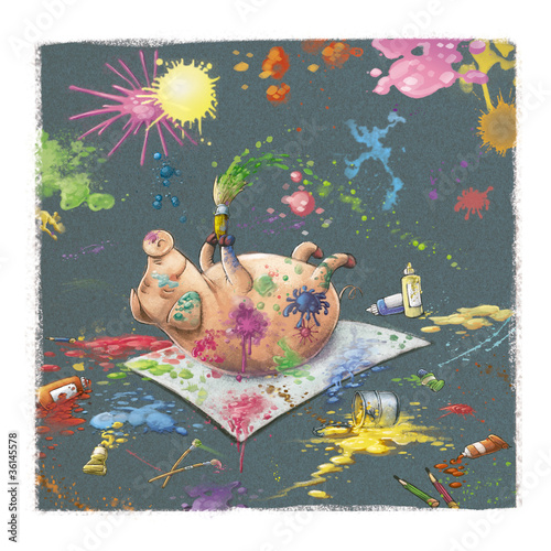 Ilustración: cerdo-artista cerdo-artista