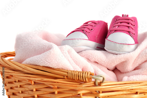 Photo: Pink Baby Blanket and Booties Pink Baby Blanket and Booties