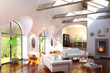 Loft designed with a fireplace