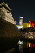 Castle in Japan 桜の咲く小倉城と高層ビルと水面鏡
