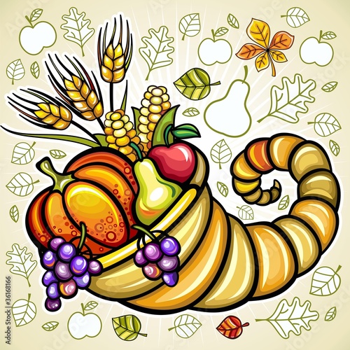Vector: Thanksgiving theme: Harvest cornucopia Thanksgiving theme: Harvest cornucopia
