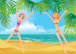 Vector: 2 girls on tropical beach 2 girls on tropical beach